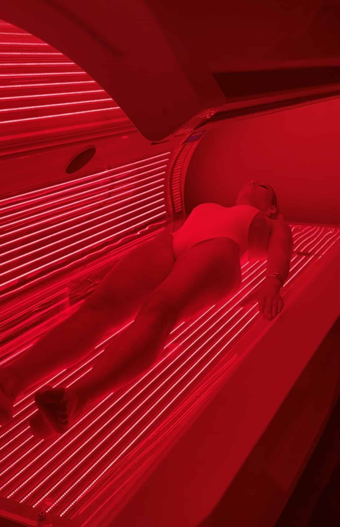 Red light therapy photobiomodulation — science-backed cellular energy Red light therapy session at REDSOL Wellness Club in League City, Texas
